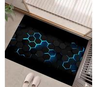 Esagono Blu Zerbino Tappeto Asciugapassi Rettangolare Zerbino Antiscivolo Geometria Fantascientifica Per Ingresso, Interno Esterno Per Casa O Ufficio - Nero, 45 X 75 Cmmorbido, Lavabile In Lavatrice