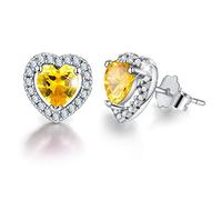 Esberry Placcatura in oro 18 carati Orecchini a forma di cuore in argento sterling 925 Orecchini a cuore con zirconi Orecchini anallergici Regalo di compleanno (November-Citrine)