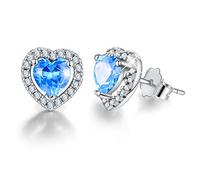 Esberry Placcatura in oro 18 carati Orecchini a forma di cuore in argento sterling 925 Orecchini a cuore con zirconi Orecchini anallergici Regalo di compleanno (December-Blue Topaz)