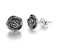 Esberry Placcatura in oro 18 carati Orecchini in argento sterling 925 con orecchini a fiore ipoallergenici Gioielli per donna e ragazza (Antique Silver)