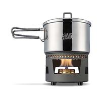 Esbit Set di cottura a spirito, con pentola da 1500 ml, in acciaio inox, coperchio con coperchio a sospensione, bruciatore a spirito, con regolatore di fiamma con manico pieghevole