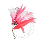 Esca da pesca a traina con piume per grandi selvaggine, esca con occhio realistico, reattiva alla luce UV, corpo con gancio piatto, diversi colori (rosa)