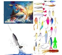 Esca da pesca Avvento | Set di 24 giorni di esche da pesca | Set di penne e accessori per la pesca | per uomini, pescatori e adulti