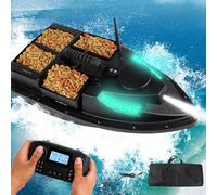 Esca da pesca con telecomando con ritorno automatico e luci notturne, portata 500 m, include 4 tramogge di alimentazione e batteria rimovibile per una pesca efficiente