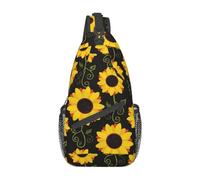 Esca da pesca elegante borsa obliqua sul petto, zaino per il tempo libero, piccola borsa, per viaggi, lavoro, casual, Girasoli floreali., Rozmiar uniwersalny