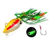 Esca da pesca fosforescente con nucleo in ferro e gonna in silicone legata a mano per un autentico movimento di nuoto in acqua (40 g colore F)