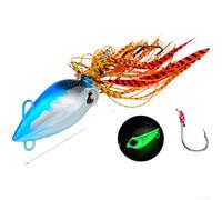 Esca da pesca fosforescente con nucleo in ferro e gonna in silicone legata a mano per un autentico movimento di nuoto in acqua (40 g colore E)