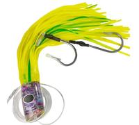 Esca da traina con testa inclinata in resina con occhi 3D, gonne in silicone flash for tonno, Mahi Mahi, Wahoo, pesci vela Marlin e pesca d'altura(YellowGreen 14in)