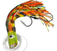 Esca da traina con testa inclinata in resina con occhi 3D, gonne in silicone flash for tonno, Mahi Mahi, Wahoo, pesci vela Marlin e pesca d'altura(GreenOrange 14in)