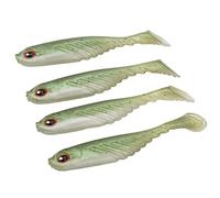 Esca morbida con coda a T, esca da nuoto, 4 pezzi, in PVC ecologico, per la pesca in acqua dolce e marina, 75 mm, 3,2 g (Oliva)