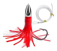 Esca professionale per pesca a traina in acqua salata costruita con testa in lega di zinco e gonna in silicone fluente per polpo calamari marlin tonno pesce spada rosso 15 cm 48 g cattura sicura per
