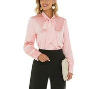 Escalier - Camicetta da Donna in Seta, a Maniche Lunghe, con Fiocco e Bottoni, Stile Casual, per Ufficio, Lavoro, Rosa, S