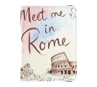 Escape To Santorini Porta passaporto in pelle per viaggi antifurto per passaporto da uomo viaggi d'affari, Incontriamoci a Roma, Taglia unica, Moda