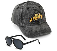 Escavatore Cappello da Baseball per Bambini, 2PCS Berretto Visiera Occhiali da Sole Set Cappellino da Baseball Hat da Sole Cappello Regolabile Berretto di Protezione Solare Cappellino Estivo (Nero)