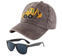 Escavatore Cappello da Baseball per Bambini, 2PCS Berretto Visiera Occhiali da Sole Set Cappellino da Baseball Hat da Sole Cappello Regolabile Berretto di Protezione Solare (Marrone)