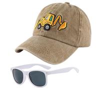 Escavatore Cappello da Baseball per Bambini, 2PCS Cappellino Estivo Occhiali da Sole Set Berretto Visiera Cappellino da Baseball Hat da Sole Cappello Regolabile Berretto di Protezione Solare (Cachi)