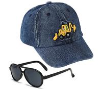 Escavatore Cappello da Baseball per Bambini, 2PCS Cappellino Estivo Occhiali da Sole Set Berretto Visiera Cappellino da Baseball Hat da Sole Cappello Regolabile Berretto di Protezione Solare (Blu)