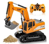 Escavatore da costruzione - Escavatore telecomandato per bambini 3+, escavatore RC idraulico con ricaricabile/60+minuti di tempo di gioco/gira a 680 gradi/pala metallica/luci/suoni