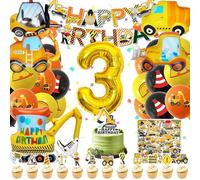 Escavatore, decorazione per compleanno per bambini, 3, per cantiere, decorazione di compleanno, per bambini, 3 anni, palloncini per compleanno, con striscione Happy Birthday