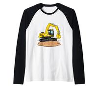 Escavatore giallo del fumetto sulla sporcizia - Veicolo di costruzione Maglia con Maniche Raglan