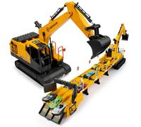 Escavatore giocattolo trasformabile, veicolo da cantiere che cammina con suoni e luci, veicolo da cantiere giocattolo per bambini con luci e musica multipla per bambini e bambine di 3, 4, 5, 6, 7 anni