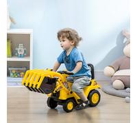 Escavatore per Bambini 3-4 Anni Manuale con Pinza, Pulsante per Suoni e Spazio Portaoggetti Nascosto, in PP e ABS, 83x27x39 cm, Giallo e Nero Description:L'escavatore cavalcabile per bambini HOMCOM è