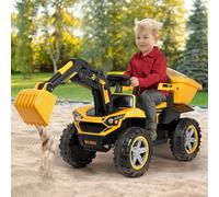 Escavatore per bambini, escavatore con seggiolino per bambini con pala orientabile e clacson, auto da cavalcare, telecomando da 2,4 GHz, luce LED, musica e USB, veicoli elettrici da 12 V