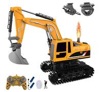 Escavatore radiocomandato da 2,4 GHz, giocattolo per bambini, escavatore radiocomandato a distanza con 3 teste in metallo, girevole a 360°, giocattolo per bambini a partire dai 3 anni con luce e