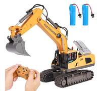 Escavatore telecomandato giocattolo per bambini, escavatore radiocomandato a 11 canali RC 2,4 GHz telecomando con pala in lega di ferro incl. 2 pezzi batteria con luce e musica escavatore a catena