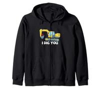 Escavatore Valentine Love Pun Construction I Dig You Felpa con Cappuccio