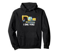 Escavatore Valentine Love Pun Construction I Dig You Felpa con Cappuccio