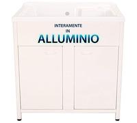 Escelsior Mobile lavatoio IN ALLUMINIO, per lavanderia e da esterno, PREMIUM, sifone e tavoletta lavapanni in omaggio, bianco, VASCA TOP LINE, moderno (L75 x P60 x H83 con 2 VASCHE)
