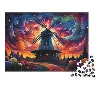 Escena del molino de viento de fantasía Puzzle 1000 Pezzi Cartone Spesso Per Adolescenti 12-18, Puzzle Abilità Logiche, Attività Vacanza, Regalo Anniversario Attento Per Giovani 70x50cm/1000pcs
