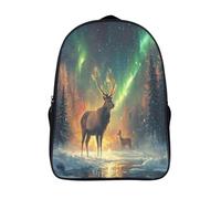 Escena Invernal de Estilo Vintage Zaini Per Bambini,Ciervo Under The Aurora Boreal Zaino Scuola Elementare,Borsa Scuola Materna Nido,Zainetto Asilo Bambino,16 inch