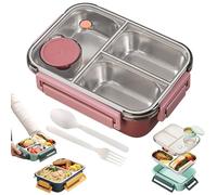 Escentio Lunch Box, 2025 New Stainless Steel Bento Box with Cutlery Set, Leak-Proof & Stackable, Divided Compartments Large Capacity, for Office, Travel, Field Lodgings (three Compartments-pink)
