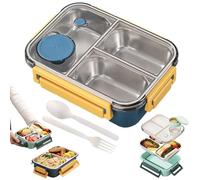 Escentio Lunch Box, 2025 New Stainless Steel Bento Box with Cutlery Set, Leak-Proof & Stackable, Divided Compartments Large Capacity, for Office, Travel, Field Lodgings (three Compartments-blue)