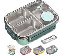 Escentio Lunch Box, 304 Stainless, Steel Portable Escentio Lunch Box with Tableware and Divided Compartments (Green,Three)
