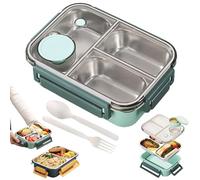 Escentio Lunch Box Set, Large Capacity Stainless Steel Portable Escentio Lunch Box with Tableware and Divided Compartments (Three Compartments Green)