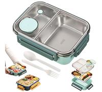 Escentio Lunch Box Set, Large Capacity Stainless Steel Portable Escentio Lunch Box with Tableware and Divided Compartments (Two Compartments Green)