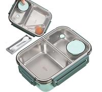 Escentio Lunch Box, Stainless Steel Bento Box Adult Lunch, Portable,Leak-Proof Stackable Cutlery Set, For Office, Travel, Field Lodgings (Two Compartments Green)