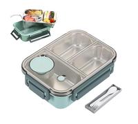 Escentio Lunch Box, Stainless Steel Bento Box Adult Lunch, Portable,Leak-Proof Stackable Cutlery Set, For Office, Travel, Field Lodgings (Three Compartments Green)