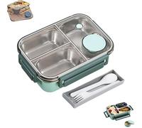Escentio Lunch Box, Stainless Steel Bento Box, Food Warmer, Leak-Proof Stackable Cutlery Set, Large Capacity with 2/3 Compartment for Adults, Office & Travel (Green,3-Grid)