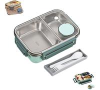 Escentio Lunch Box, Stainless Steel Bento Box, Food Warmer, Leak-Proof Stackable Cutlery Set, Large Capacity with 2/3 Compartment for Adults, Office & Travel (Green,2-Grid)