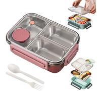 Escentio Lunch Box, Stainless Steel Lunch Box, Large Capacity Bento Box with Tableware and Divided Compartments (Pink*2 grid)