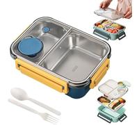 Escentio Lunch Box, Stainless Steel Lunch Box, Large Capacity Bento Box with Tableware and Divided Compartments (Yellow*1 grid)