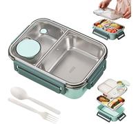 Escentio Lunch Box, Stainless Steel Lunch Box, Large Capacity Bento Box with Tableware and Divided Compartments (Green*1 grid)