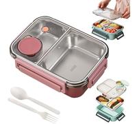 Escentio Lunch Box, Stainless Steel Lunch Box, Large Capacity Bento Box with Tableware and Divided Compartments (Pink*1 grid)