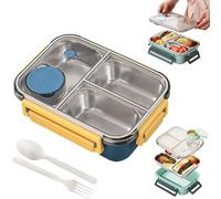 Escentio Lunch Box, Stainless Steel Lunch Box, Large Capacity Bento Box with Tableware and Divided Compartments (Yellow*2 grid)