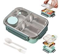 Escentio Lunch Box, Stainless Steel Lunch Box, Large Capacity Bento Box with Tableware and Divided Compartments (Green*2 grid)
