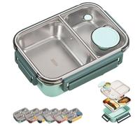 Escentio Lunch Box, Stainless Steel Portable Escentio Lunch Box, Large Capacity Leak-Proof with Divided Compartments, for Office, Travel, Field Lodgings (Green,2 Grid)
